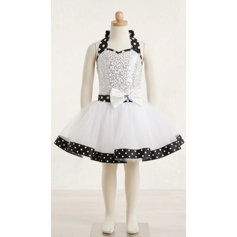 Weissman Polka Dot Sequin Tutu Dance Costume Dress White Black SC 6/6X